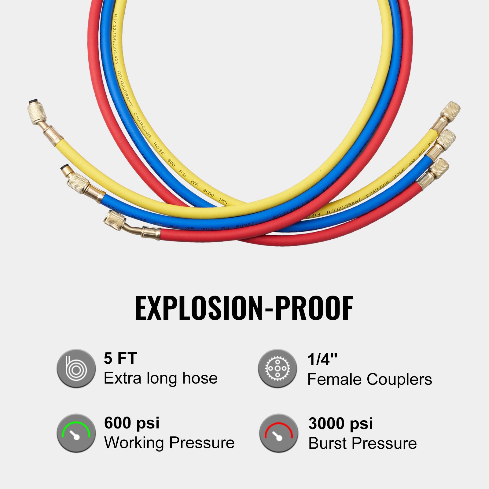 VEVOR AC Gauge Set - 3 Way AC Manifold Gauge Set For R134A R22 R12 R502 Refrigerant, Freon Gauges With 5ft Hoses, Couplers, Can Tap Works On Car Auto Freon Charging And Evacuation